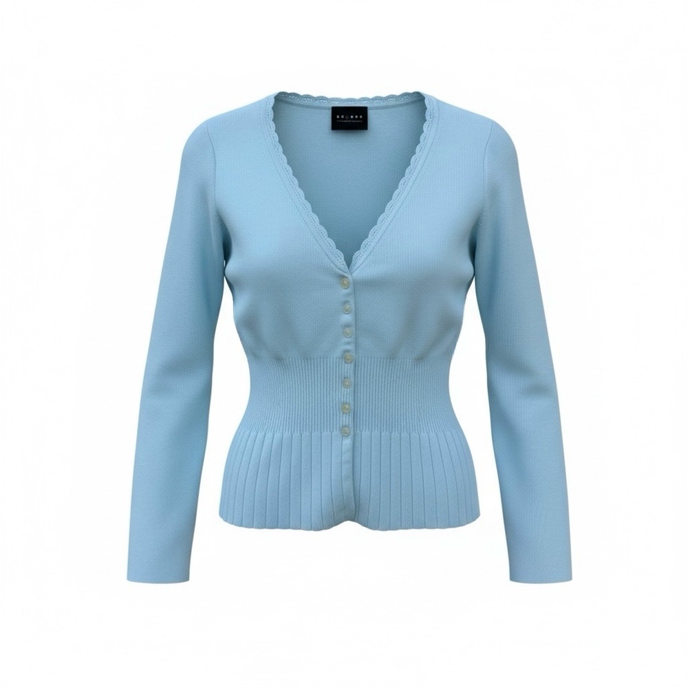 AXCESS Aqua Cardigan Sweater Scalloped Trim Women's Large Coquette V-neck Y2K